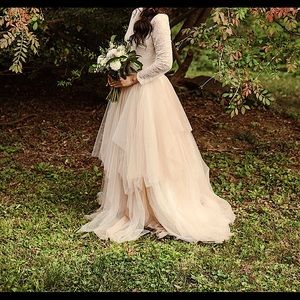 Long sleeve wedding dress, ombré tulle skirt,